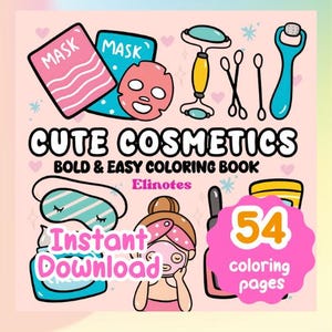 Cute Cosmetics Coloring Pages Easy and Bold Adult Coloring Pages Digital Coloring Book Instant Download Coloring Book PDF Grow cosmetics