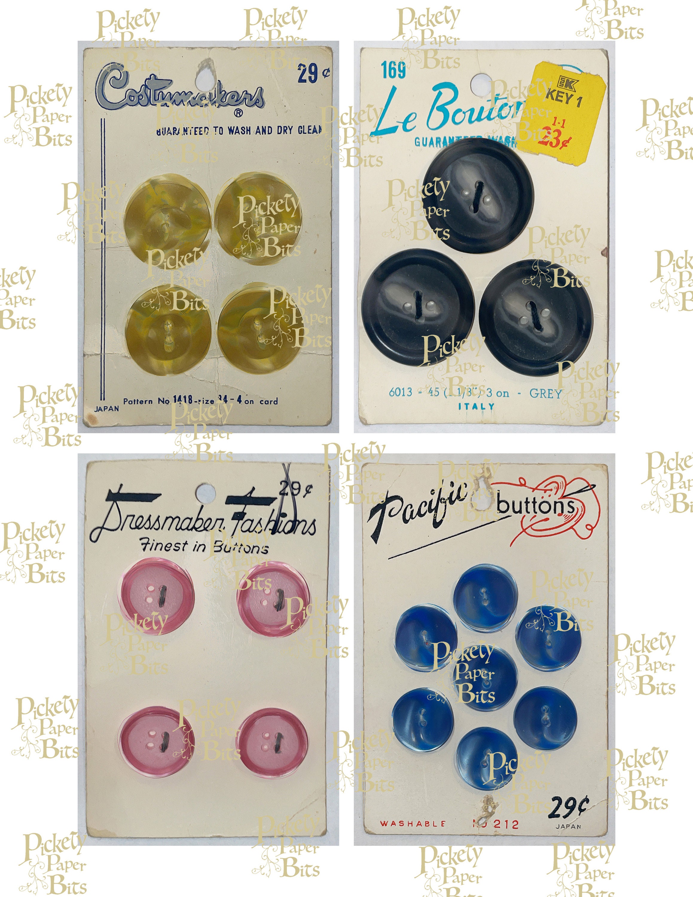 Vintage Buttons Card Digital Download,printable Sewing Notion,ephemera Collage Sheets, Junk ...