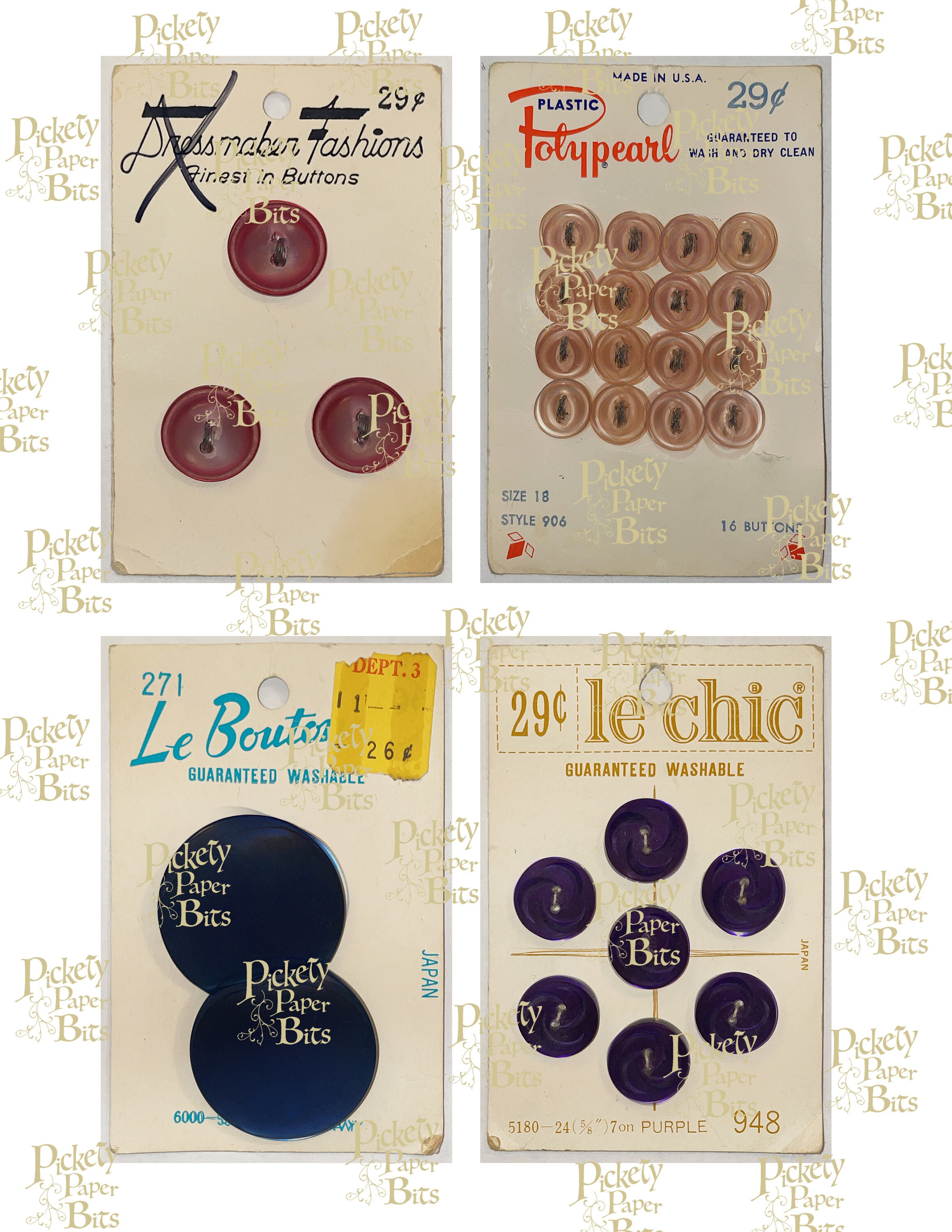 Vintage Buttons Card Digital Download,printable Sewing Notion,ephemera ...