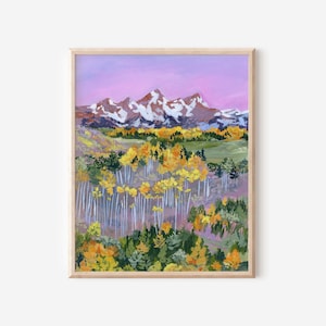Tetons, Teton-Nationalpark, Wyoming-Kunst, Nationalpark-Kunst, Landschaftsillustration, Reisekunst, bunte Landschaft