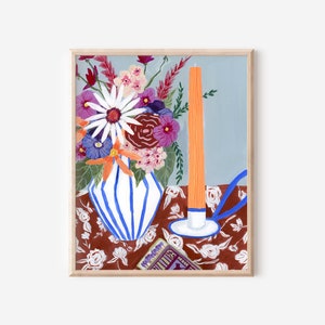 flowers in vase, vase painting, modern still life, maximalist design, floral art, bouquet of flowers, colorful art, colorful flowers image 1