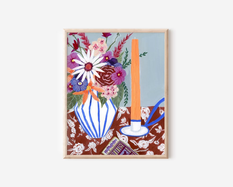 flowers in vase, vase painting, modern still life, maximalist design, floral art, bouquet of flowers, colorful art, colorful flowers image 1