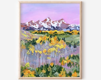 Grand Tetons Fall Landscape Illustration: Wyoming National Park Art