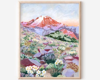 Mt. Rainier Sonnenaufgang Illustration: Nationalpark Kunst
