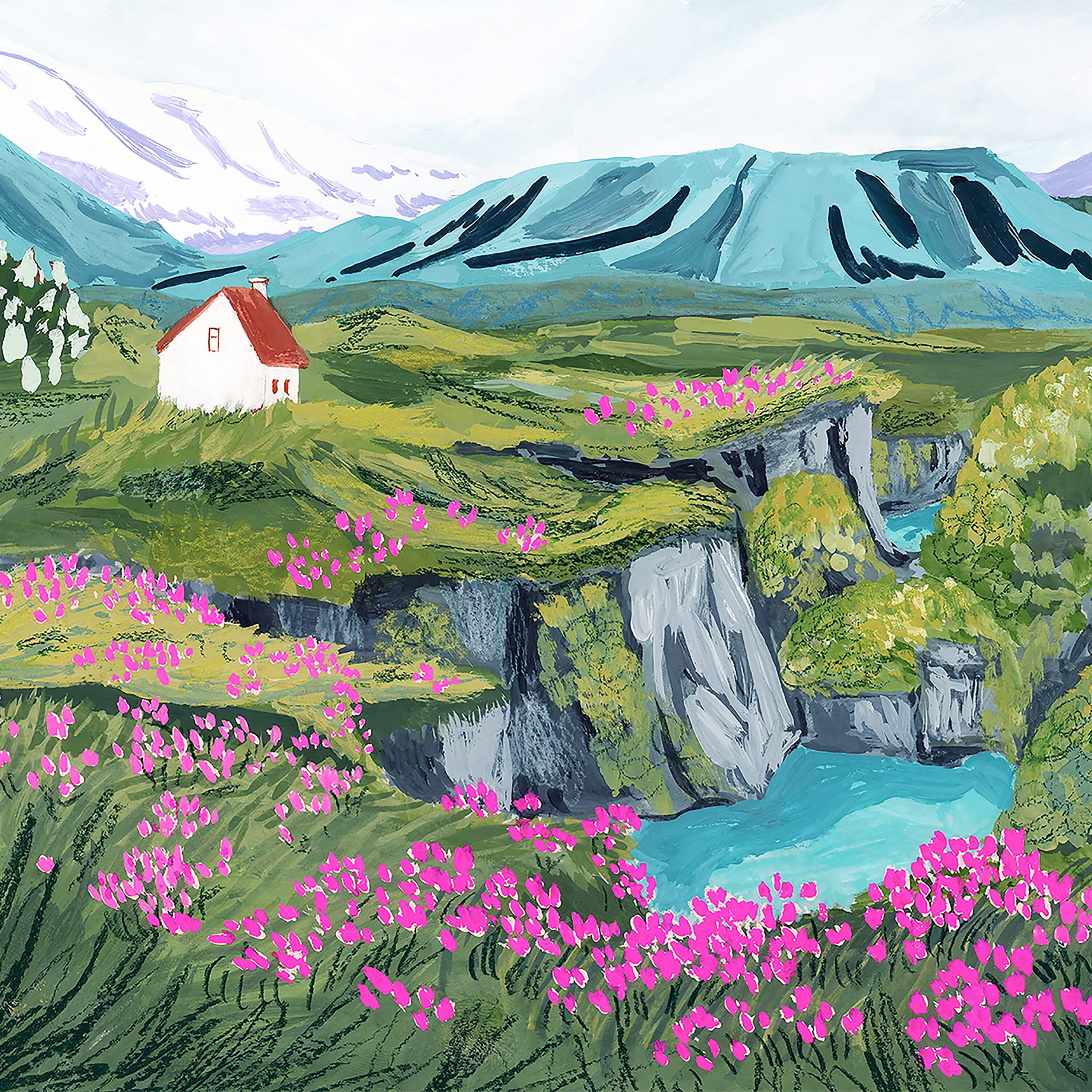 Iceland Art Iceland Landscape Iceland Illustration Iceland Etsy
