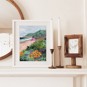colorful california coast, california travel art, beach illustration, big sur painting, poppy illustration, california landscape image 2
