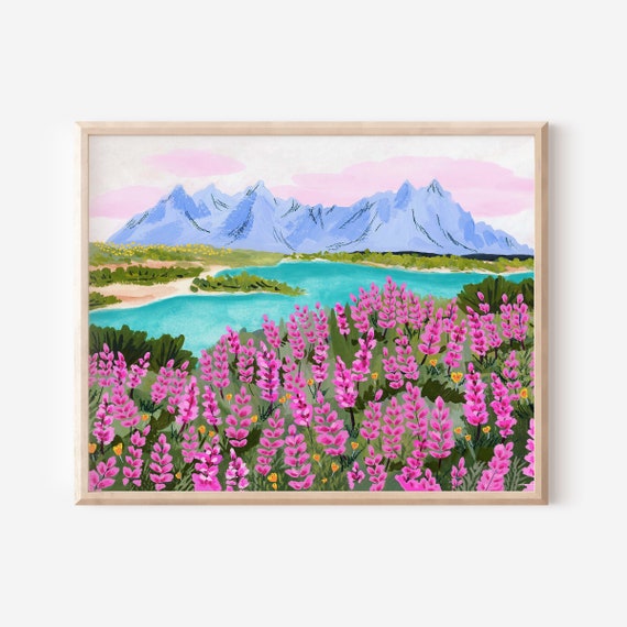 Arte islandese, paesaggio islandese, arte di viaggio colorata, pittura di  viaggio, arte di montagna colorata, stampa di viaggio islandese, lupino,  vestrahorn - Etsy Italia