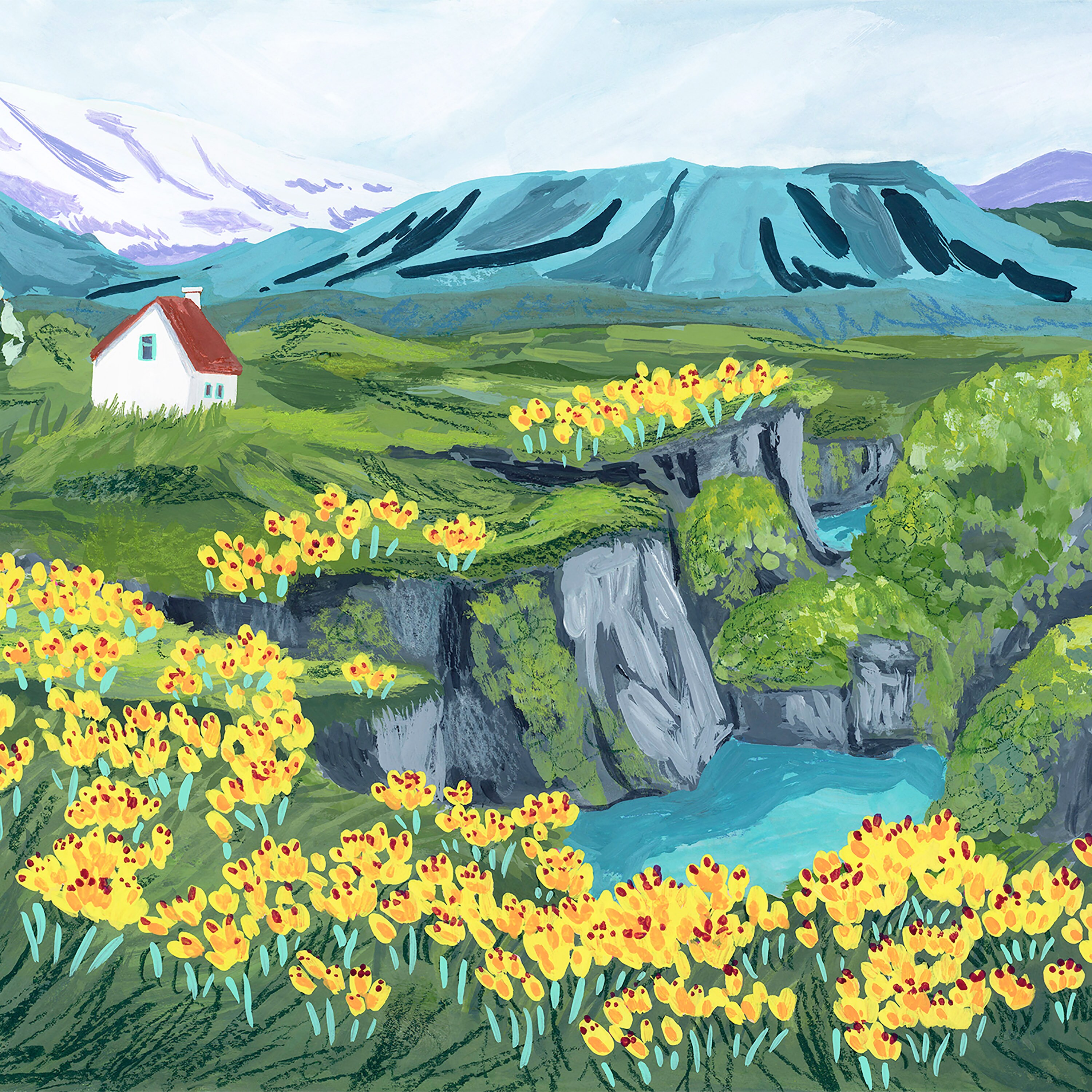 Iceland Art Iceland Landscape Iceland Illustration Iceland Etsy