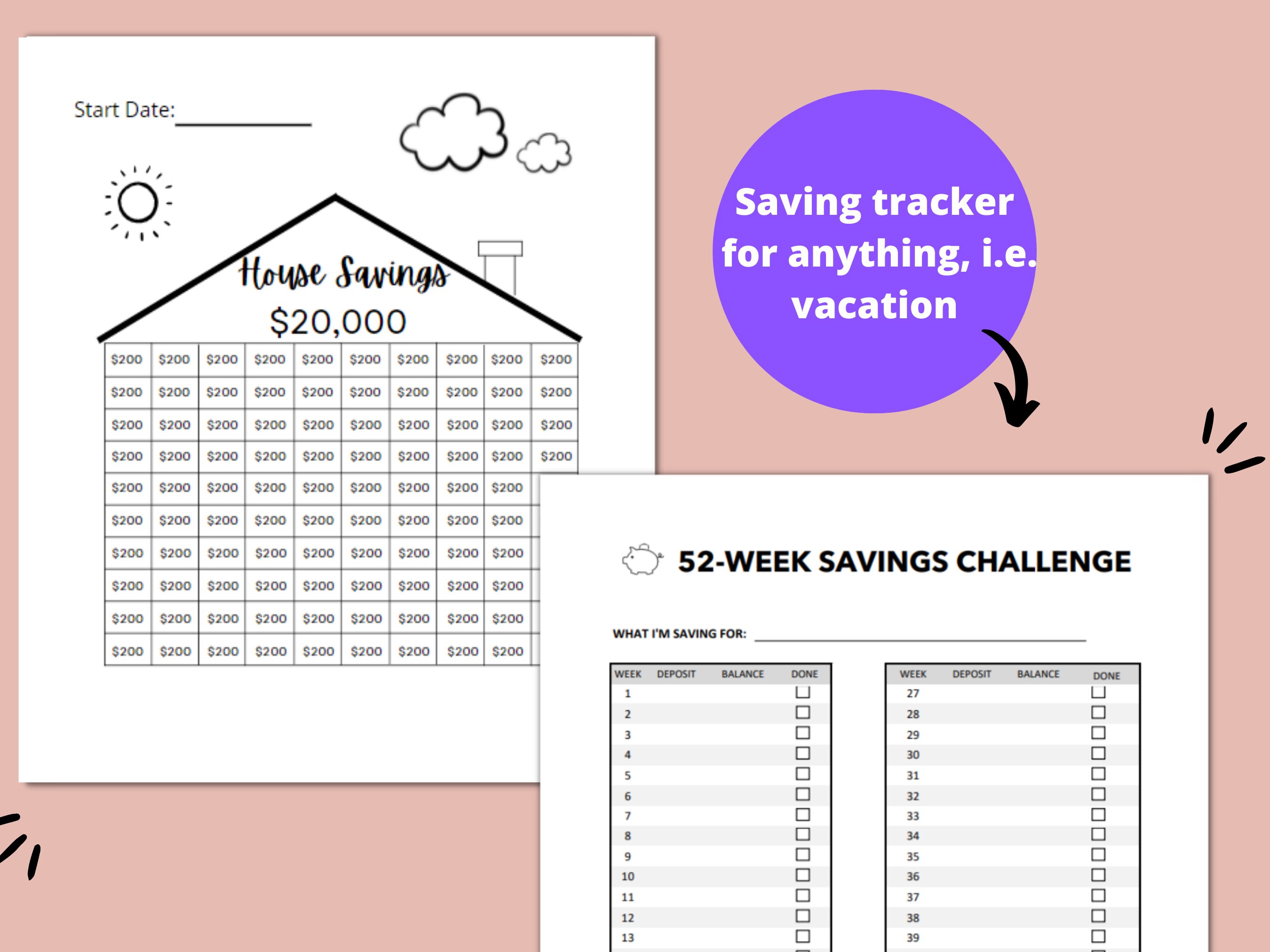 20k House Savings/house Down Payment Tracker, Printable, Savings Goal ...