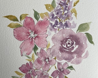 Fleurs printanières en vrac à l'aquarelle et à l'encre