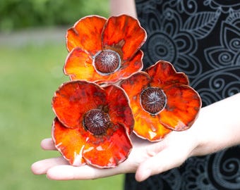 Handgemachte Keramik Mohnblume: Rotes Blumen Haus & Garten Dekor