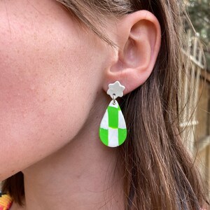 Neon Checkered Earrings