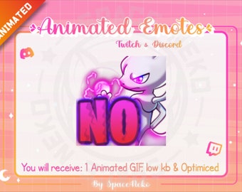 Emote fofo animado de Chibi para Twitch e Discord Pokémon Mewtwo Anime No Negative Profesional