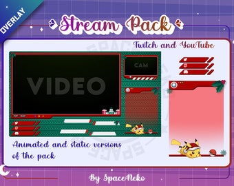 Pacote de sobreposição de Natal Pokémon / Sobreposição de Pokémon / Sobreposição do Japão / Sobreposição de Anime / Sobreposição de Twitch / Sobreposição de Stream / Pacote de Stream de Anime