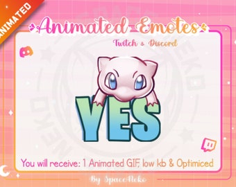 Emote fofo animado de Chibi para Twitch e Discord Pokémon Mew Yes Anime Heart Profesional