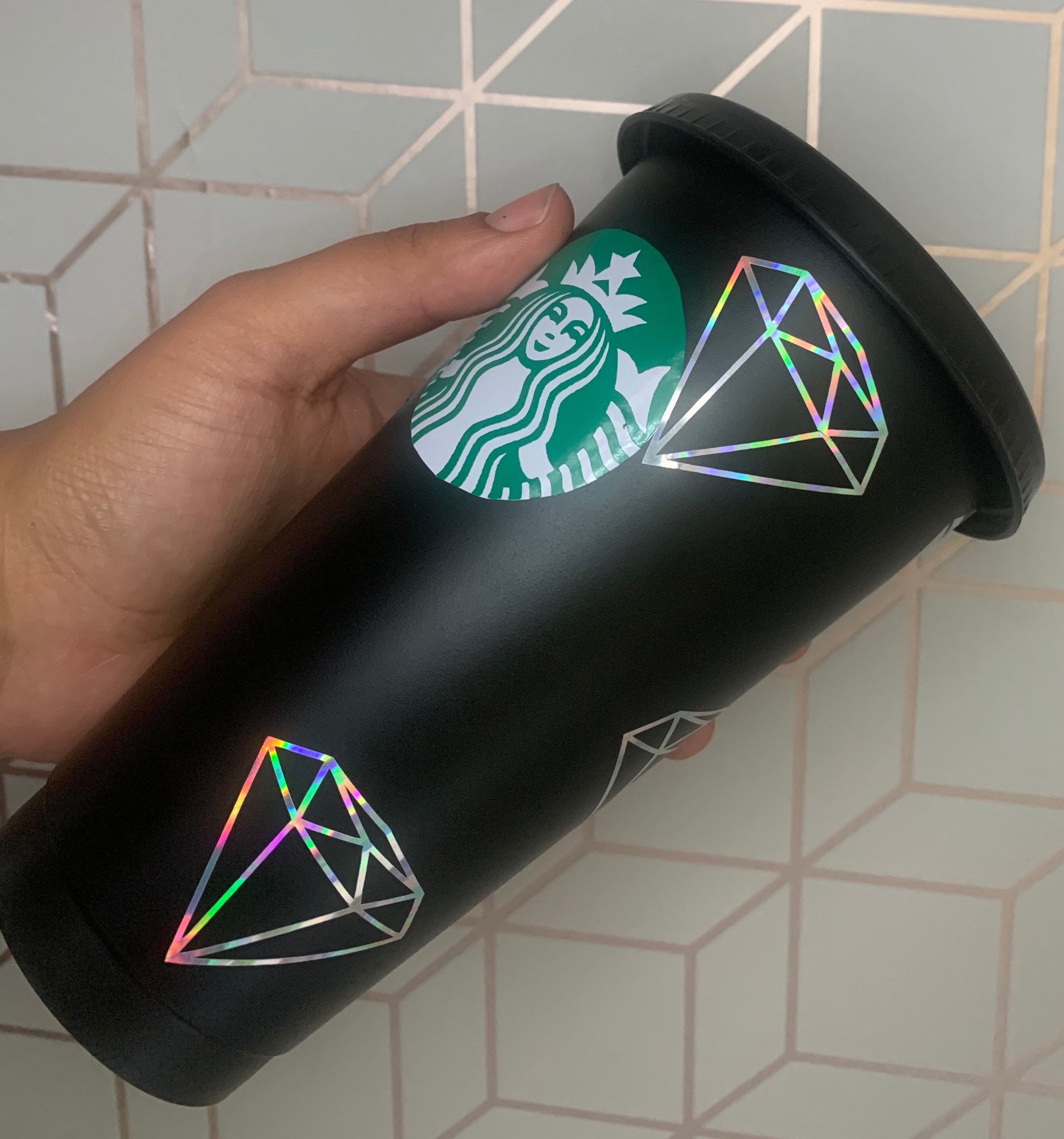 Personalised Tumbler Starbucks Diamond Holographic Etsy UK