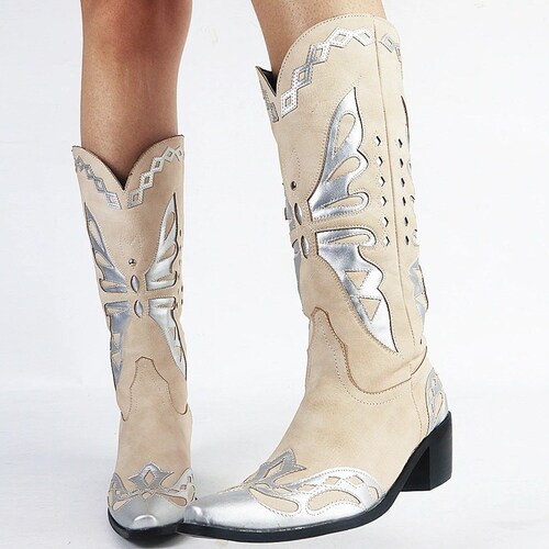 Women Handmade Embellished Ethnic Mexican Boho Cowgirl Embroidery Boots Embroidered Bohemian Cowboy Knee High Western Vintage Boots shops ED42