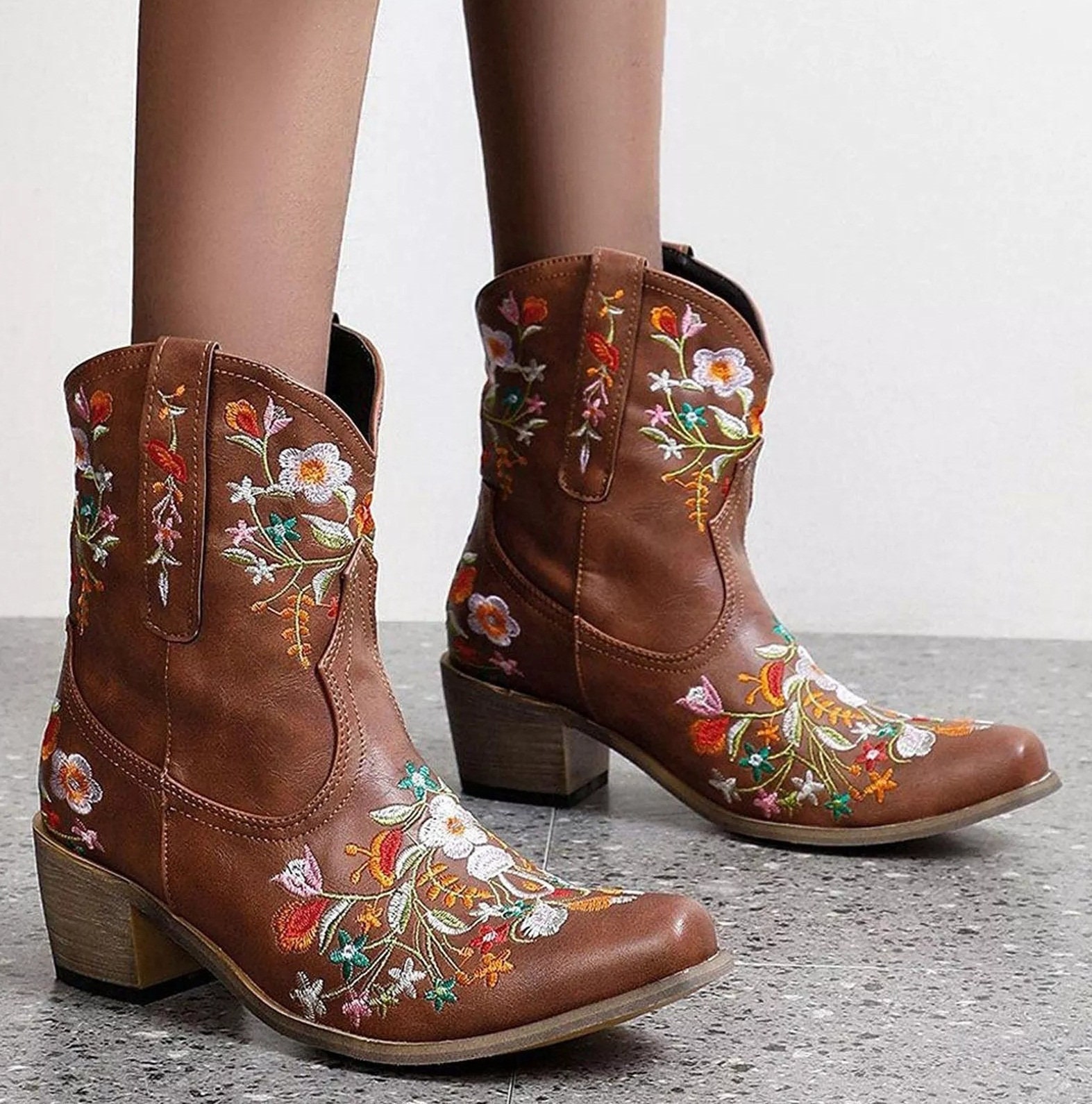 Women Embellished Handmade Western Mexican Cowgirl Embroidered Boots Floral Bohemian Embroidery Cowboy Knee High Boots ED28