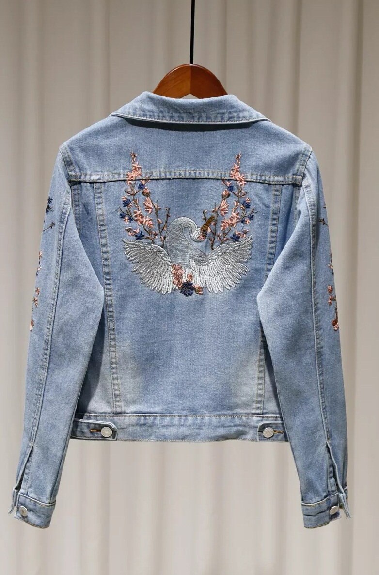 Women Embellished Handmade Embroidered Bird Design Denim Jeans - Etsy