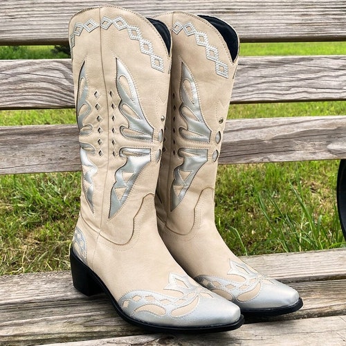 Women Handmade Embellished Ethnic Mexican Boho Cowgirl Embroidery Boots Embroidered Bohemian Cowboy Knee High Western Vintage Boots shops ED42