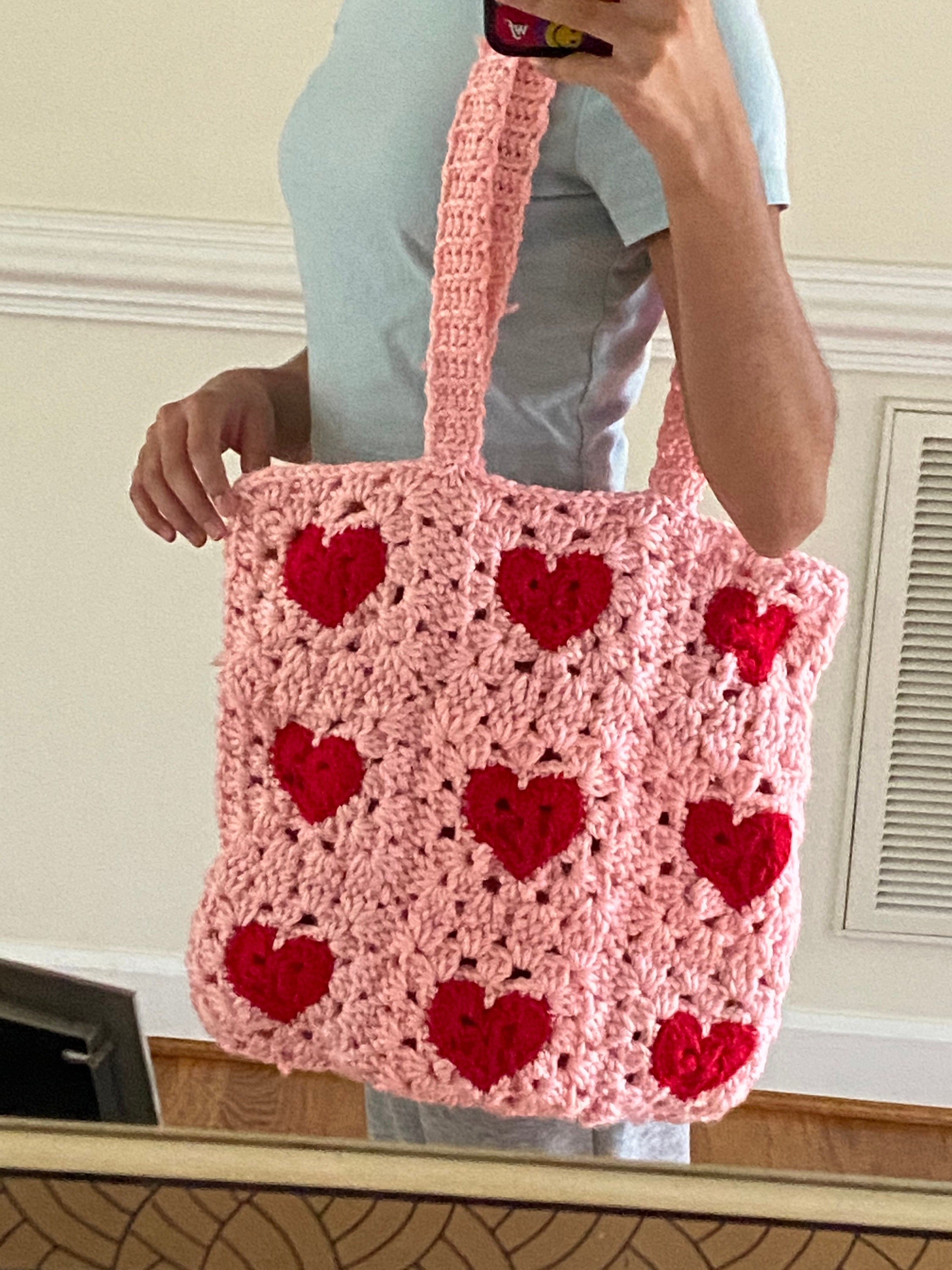 Crochet Heart Granny Square Tote Bag Etsy