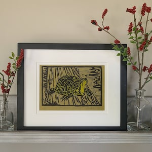 Blanding&#39;s Turtle Original 2 Color Lino Print