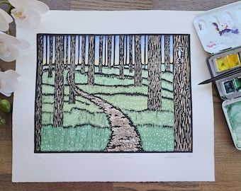 Teppich Blumen Überlegenes Wandergebiet Szene handgedruckt und gemalter Blockprint