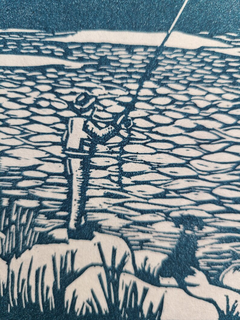 Fishing Buddies With Flora Fauna Boarder Original Lino Print - Etsy