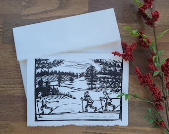Die Birkiebeiners / Classic Skiing handbedruckte leere Karte