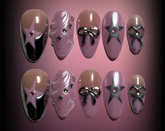 Pink nails | press on nails | 3d press ons | press ons | bow nails | trendy press ons | 3d bow nails