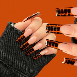 Halloween nails Halloween press on nails press ons press on nails orange nails long square nails image 1