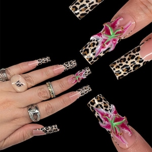 3d flower nails | leopard print nails | press ons | flower press ons | cheetah press ons | summer nails | spring nails
