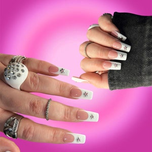 French tip nails | star press on nails | press ons | white French tip nails | charm nails