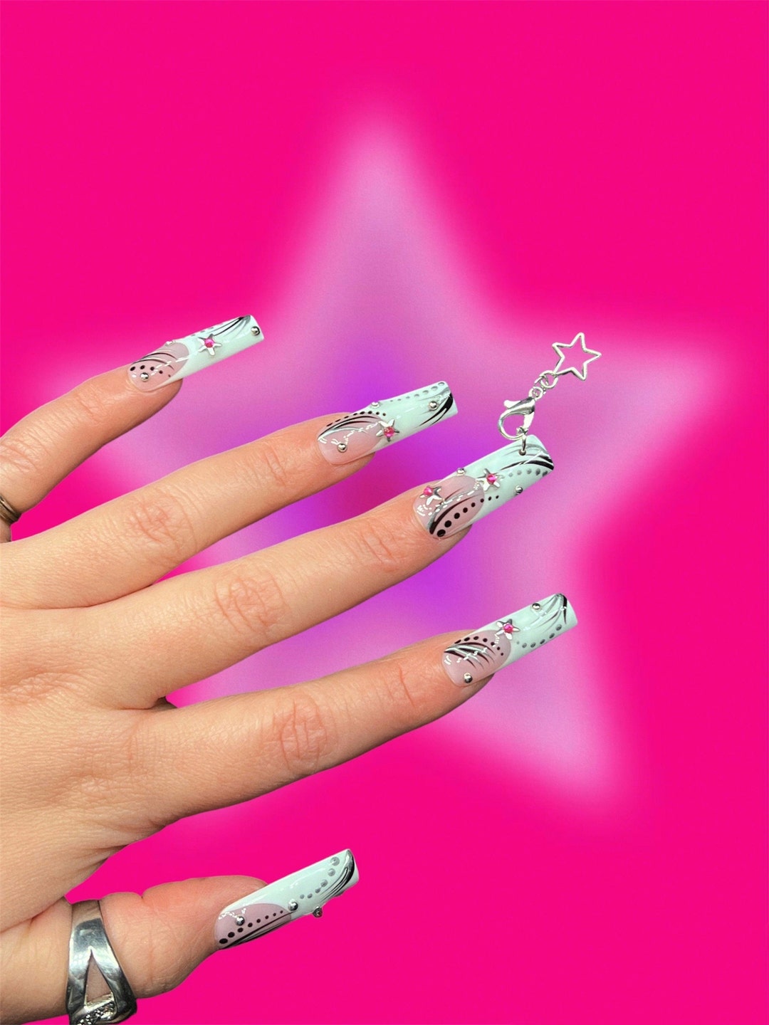 Charm Nails Star Nails 90s Nails Press on Nails Press Ons Star Press