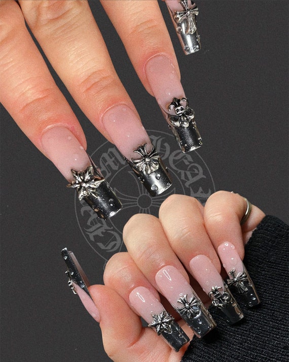 Chrome Hearts Nails Chrome Press on Nails Chrome Nails Etsy