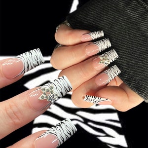 Zebra press on nails | zebra nails | press on nails | press ons | French tip nails| zebra print gel nails
