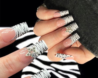 Zebra press on nails | zebra nails | press on nails | press ons | French tip nails| zebra print gel nails