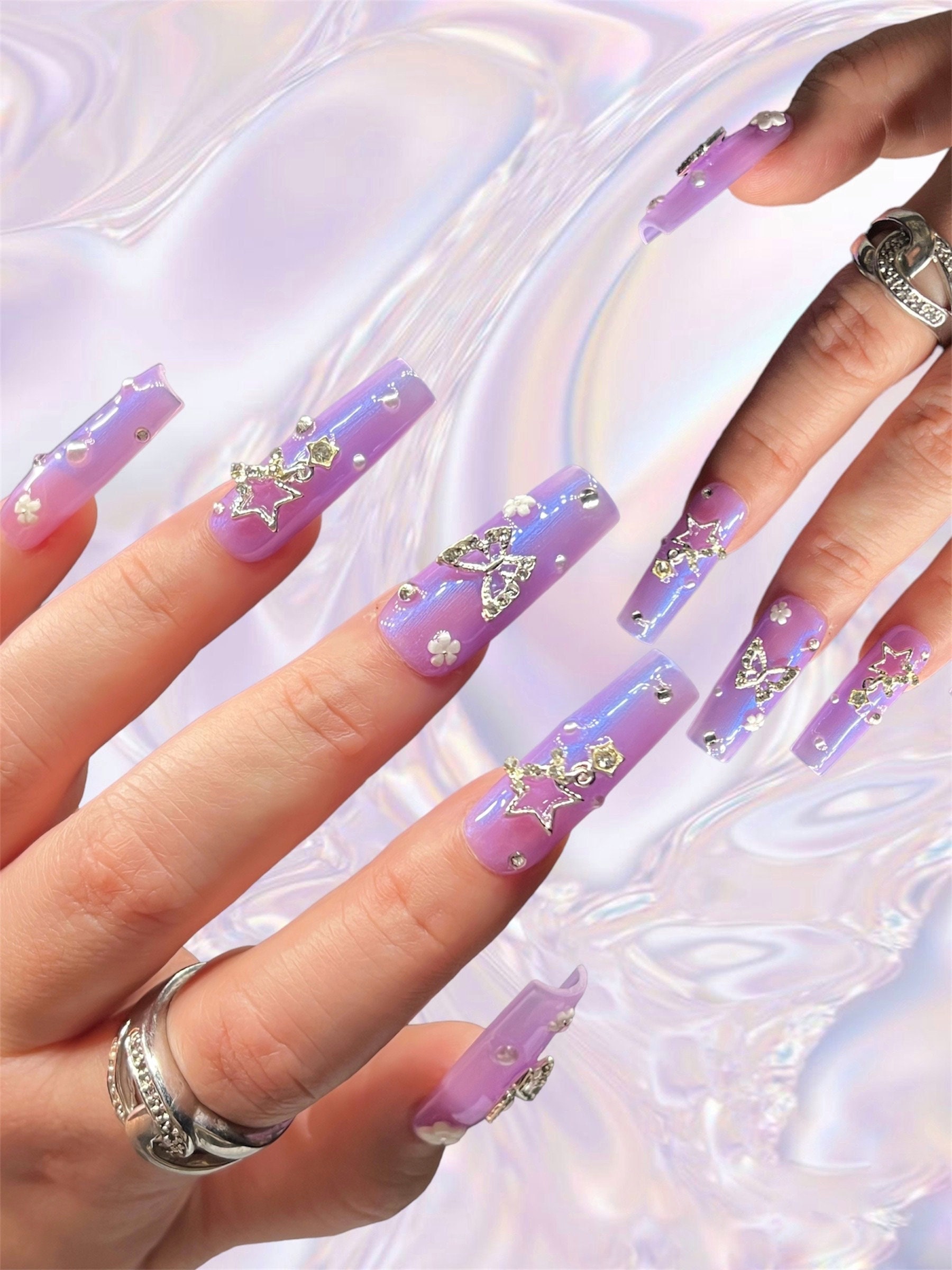 Press on Nails Bling Press on Nails Press Ons Purple Press Ons Metallic Nails  Nails 