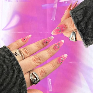 Pink aura press ons | press on nails | almond press ons| pink nails | tribal press ons