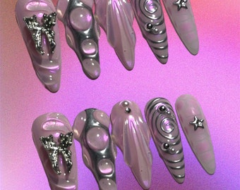 3d nail art | pink nails | press ons | press on nails | trendy nails | 3d press ons | long stiletto nails | gel nails
