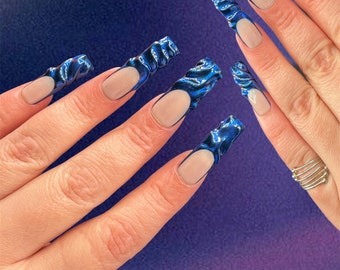 Blue nails| blue press on nails| press ons| Textured nails| nails