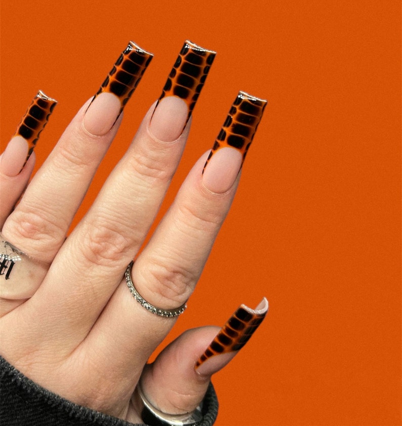 Halloween nails Halloween press on nails press ons press on nails orange nails long square nails image 2