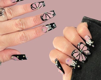 Butterfly press ons | press on nails | press ons | black butterfly nails | bling nails