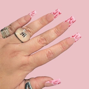 Christmas nails candy cane nails pink Christmas nails press on nails pink press on nails press ons image 1
