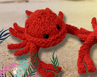 Knitted Crab Pattern, Digital Download, Knitted Flat