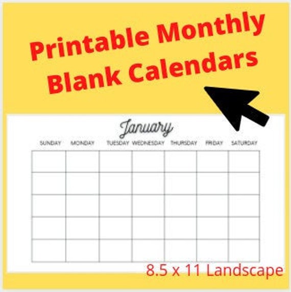 Printable Monthly Calendar - Etsy