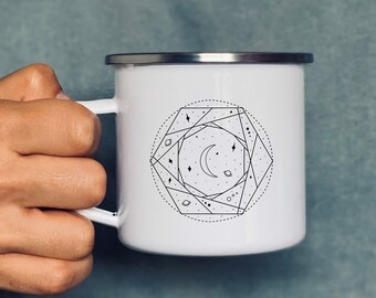 Stampa una giornata spirituale | Tazza smaltata | Tazza in ceramica | mano | Luna | Regalo | personalizzabile | Tazza | Tazza