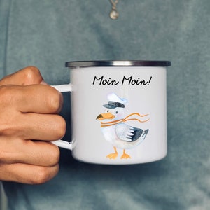 Moin Moin | Seagull | Cup | Mug | Ceramic cup | Enamel mug | Personalizable | Gift I Lake I Maritime I Sea I Metal mug