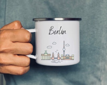 Städtetasse Berlin | Skyline | Keramiktasse | Emaillebecher | personalisierbar | Geschenk | Tasse | Becher I Metallbecher I Urlaub I Stadt