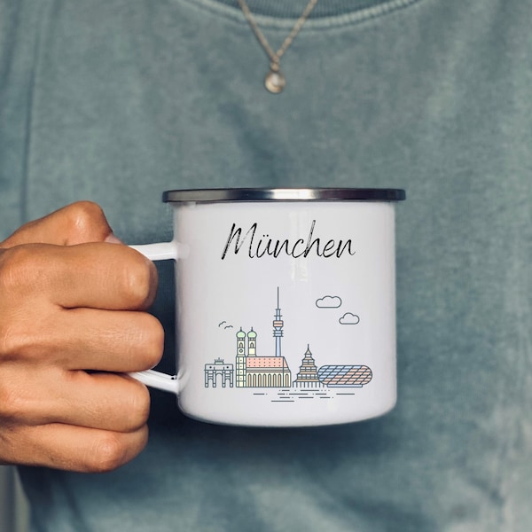 Städtetasse München | Skyline | Tasse | Keramiktasse | Emaillebecher | personalisierbar | Geschenk | Becher I Urlaub I Metallbecher